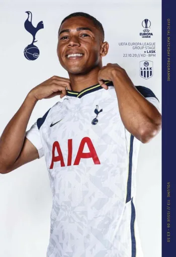 Programme cover from Spurs v 3-0 v LASK - 22 October 2020