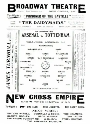 Spurs v Arsenal FC (04 Dec 1909) Programme