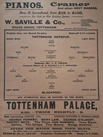 Spurs v Blackpool FC (16 Jan 1913) Programme