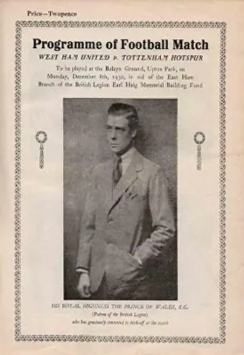 Spurs v West Ham United (08 Dec 1930) Programme