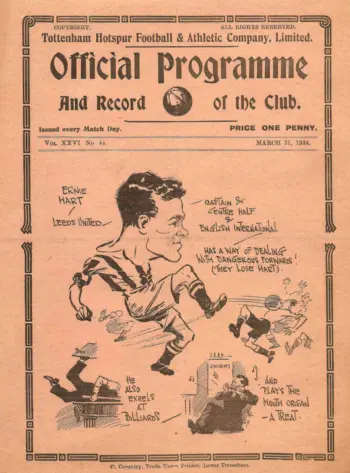 Spurs v Leeds United (31 Mar 1934) Programme