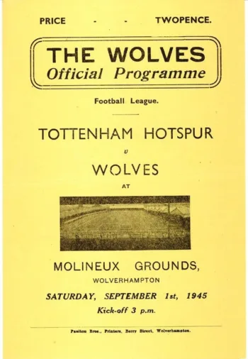 Spurs v Wolverhampton Wanderers (01 Sep 1945) Programme