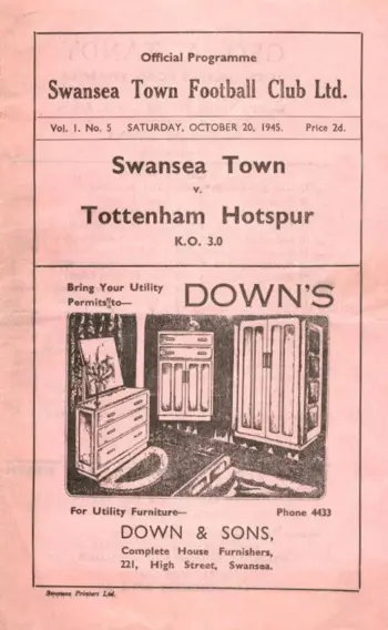 Spurs v Swansea City (20 Oct 1945) Programme