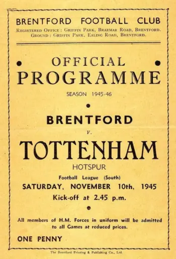 Spurs v Brentford FC (10 Nov 1945) Programme