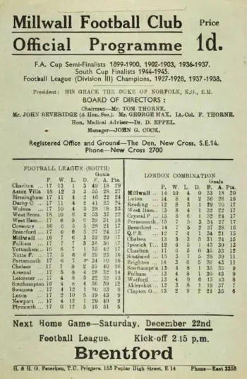 Spurs v Millwall FC (08 Dec 1945) Programme
