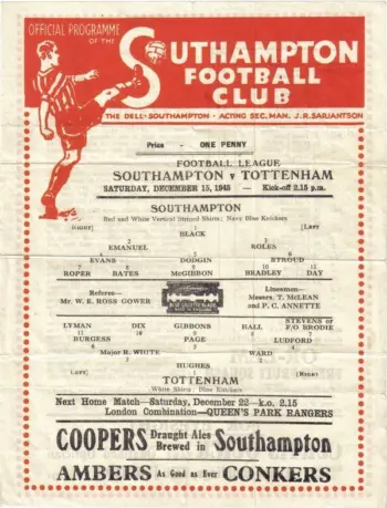Spurs v Southampton FC (15 Dec 1945) Programme