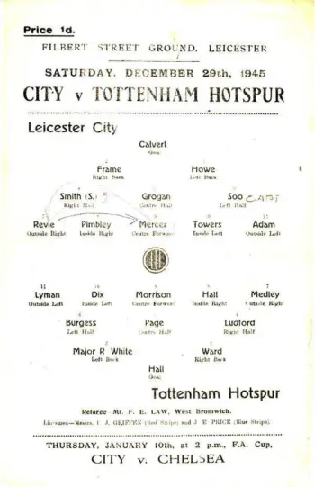 Spurs v Leicester City (29 Dec 1945) Programme