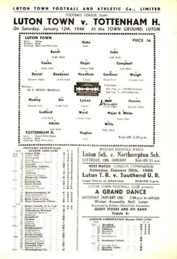 Spurs v Luton Town (12 Jan 1946) Programme