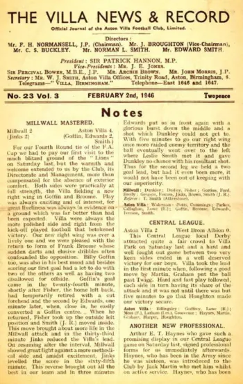Spurs v Aston Villa (02 Feb 1946) Programme