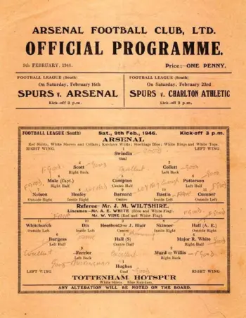 Spurs v Arsenal FC (09 Feb 1946) Programme
