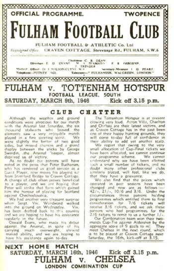 Spurs v Fulham FC (09 Mar 1946) Programme