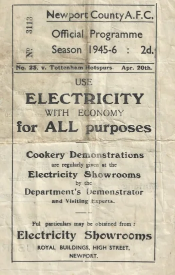 Spurs v Newport County (20 Apr 1946) Programme