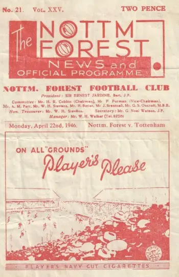Spurs v Nottingham Forest (22 Apr 1946) Programme