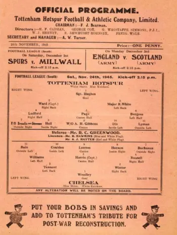 Spurs v Chelsea FC (24 Nov 1945) Programme