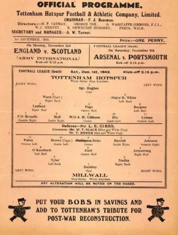 Spurs v Millwall FC (01 Dec 1945) Programme