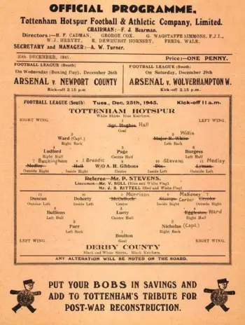 Spurs v Derby County (25 Dec 1945) Programme