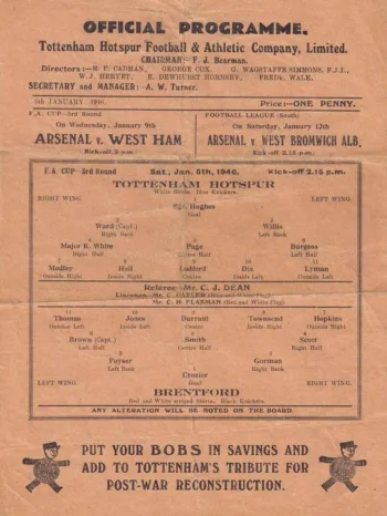 Spurs v Brentford FC (05 Jan 1946) Programme