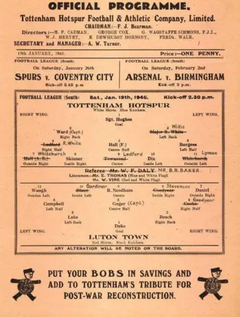 Spurs v Luton Town (19 Jan 1946) Programme