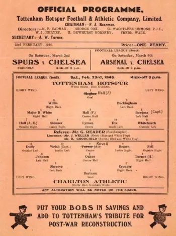 Spurs v Charlton Athletic (23 Feb 1946) Programme