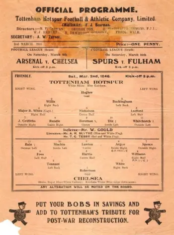 Spurs v Chelsea FC (02 Mar 1946) Programme