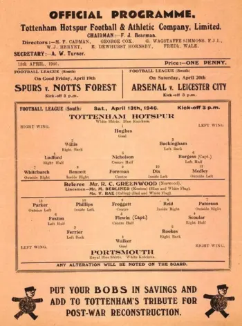 Spurs v Portsmouth FC (13 Apr 1946) Programme