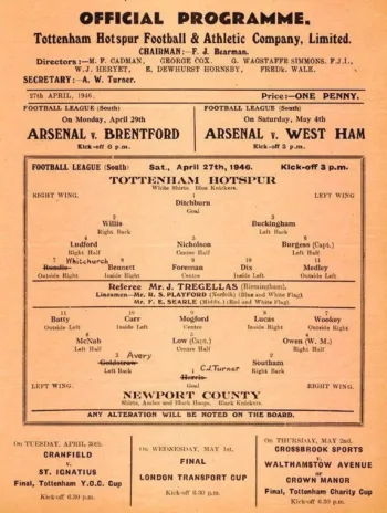 Spurs v Newport County (27 Apr 1946) Programme