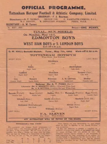 Spurs v Select (07 May 1946) Programme