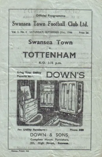 Spurs v Swansea City (21 Sep 1946) Programme