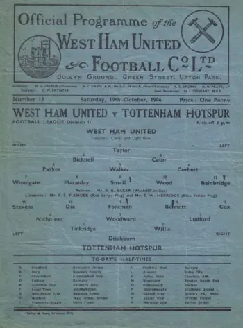 Spurs v West Ham United (19 Oct 1946) Programme