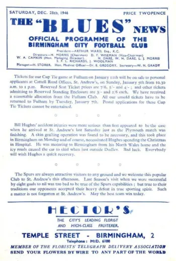 Spurs v Birmingham City (28 Dec 1946) Programme