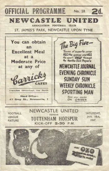 Spurs v Newcastle United (18 Jan 1947) Programme
