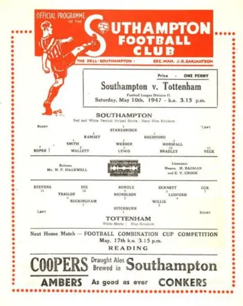 Spurs v Southampton FC (10 May 1947) Programme