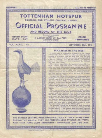 Spurs v Manchester City (28 Sep 1946) Programme