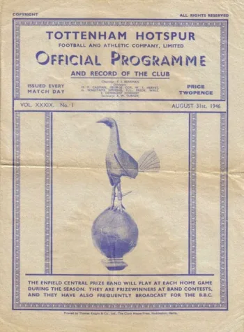 Spurs v Birmingham City (31 Aug 1946) Programme