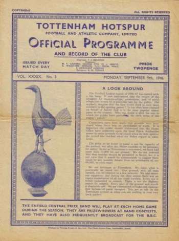 Spurs v Southampton FC (09 Sep 1946) Programme