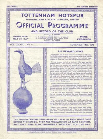 Spurs v Newcastle United (14 Sep 1946) Programme