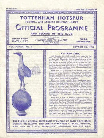 Spurs v Burnley FC (05 Oct 1946) Programme