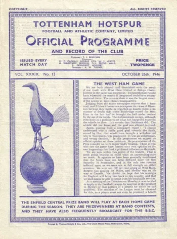 Spurs v Sheffield Wednesday (26 Oct 1946) Programme
