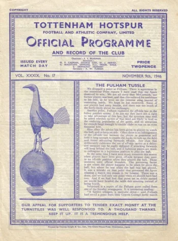 Spurs v Bury FC (09 Nov 1946) Programme