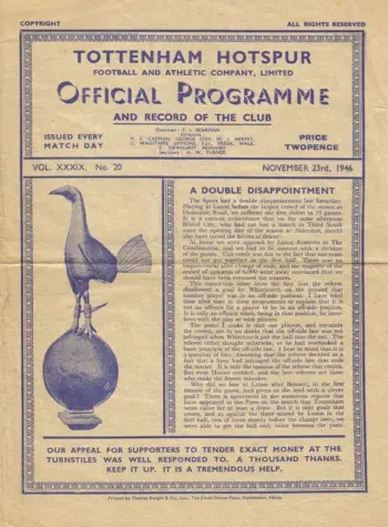 Spurs v Plymouth Argyle (23 Nov 1946) Programme