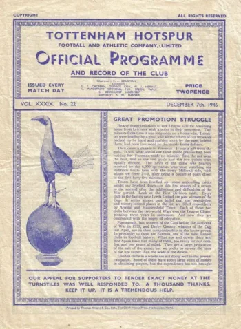 Spurs v Chesterfield FC (07 Dec 1946) Programme