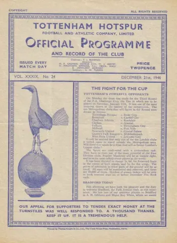 Spurs v Bradford Park Avenue (21 Dec 1946) Programme