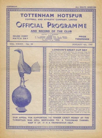 Spurs v West Bromwich Albion (04 Jan 1947) Programme