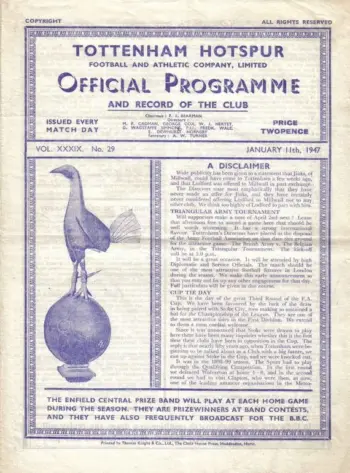Spurs v Stoke City (11 Jan 1947) Programme