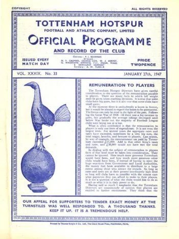 Spurs v Swansea City (27 Jan 1947) Programme