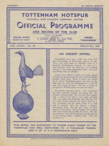 Spurs v Fulham FC (08 Mar 1947) Programme