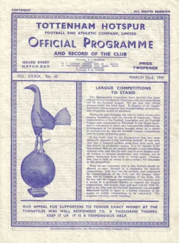 Spurs v Luton Town (22 Mar 1947) Programme