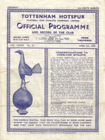 Spurs v Nottingham Forest (04 Apr 1947) Programme