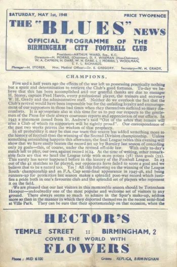 Spurs v Birmingham City (01 May 1948) Programme