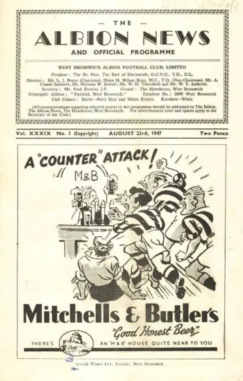 Spurs v West Bromwich Albion (23 Aug 1947) Programme